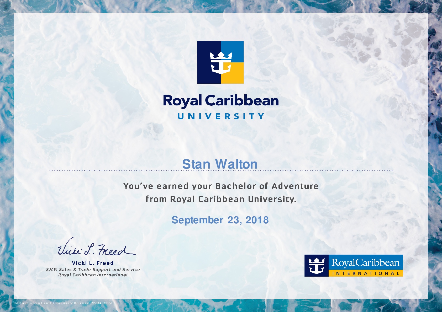 Royal Carib Bach Certificate-001